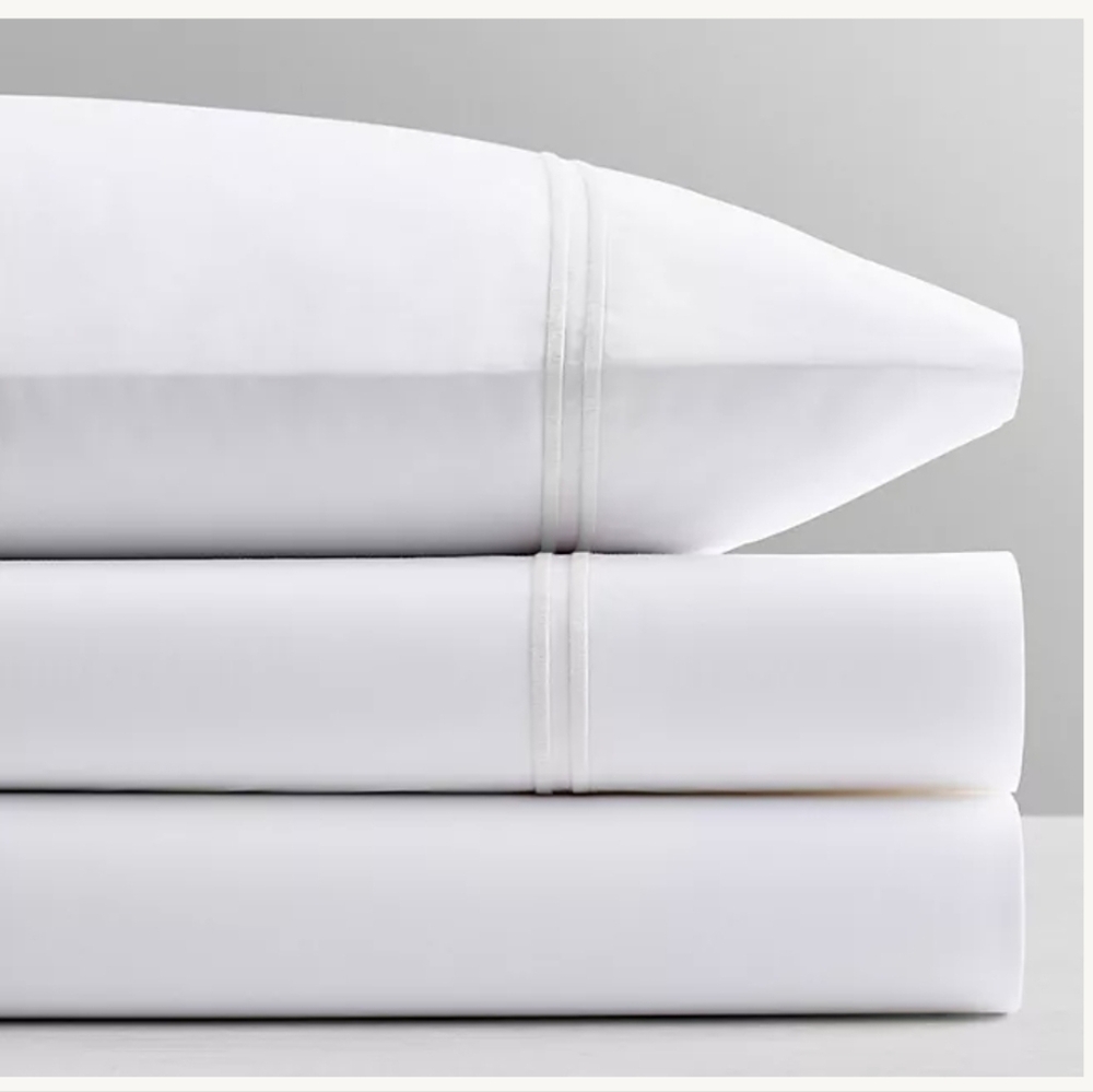 Restoration Hardware Baby & Child White Queen Italian Stain Stitch Flat Sheet